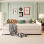 Full Size Upholstered Daybed with LED Light and Trundle