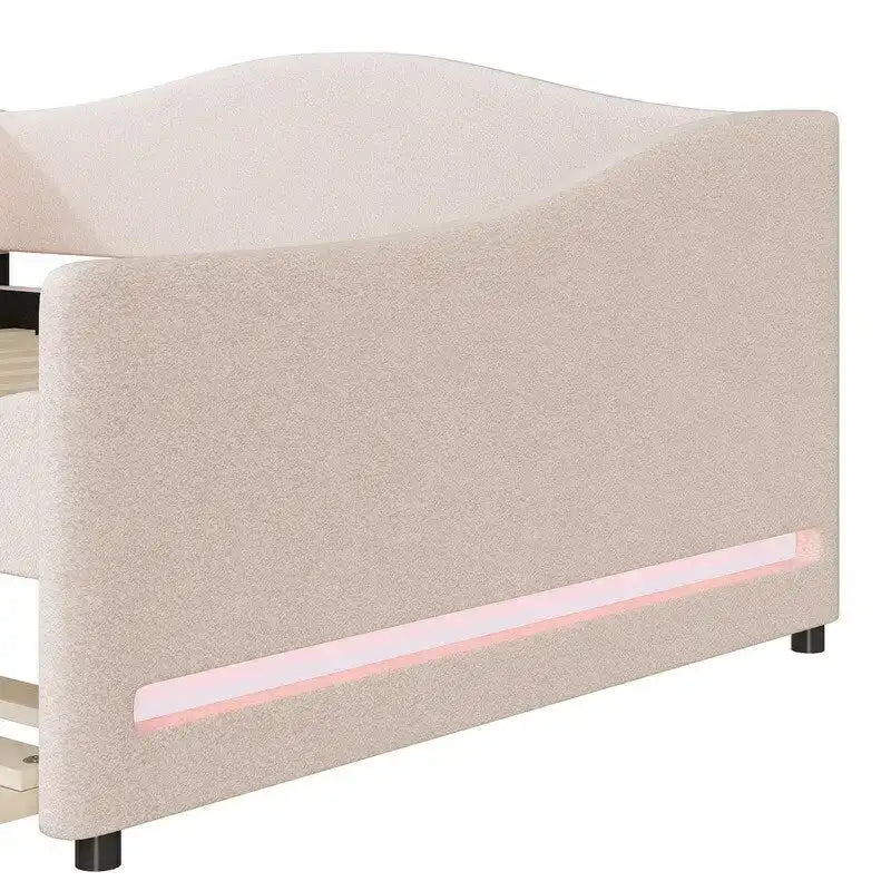 Full Size Upholstered Daybed with LED Light and Trundle
