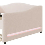 Full Size Upholstered Daybed with LED Light and Trundle