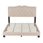 Queen Size Upholstered Bed Frame with Rivet Design, Velvet Platform Bed with Tufted Headboard