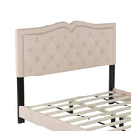 Queen Size Upholstered Bed Frame with Rivet Design, Velvet Platform Bed with Tufted Headboard
