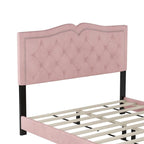 Queen Size Upholstered Bed Frame with Rivet Design, Velvet Platform Bed with Tufted Headboard