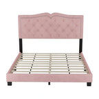 Queen Size Upholstered Bed Frame with Rivet Design, Velvet Platform Bed with Tufted Headboard