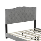 Queen Size Upholstered Bed Frame with Rivet Design, Velvet Platform Bed with Tufted Headboard