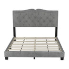 Queen Size Upholstered Bed Frame with Rivet Design, Velvet Platform Bed with Tufted Headboard