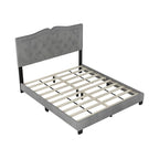 Queen Size Upholstered Bed Frame with Rivet Design, Velvet Platform Bed with Tufted Headboard