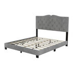 Queen Size Upholstered Bed Frame with Rivet Design, Velvet Platform Bed with Tufted Headboard