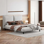 Queen Size Upholstered Platform Bed with Two Large Headrests