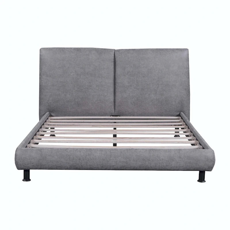 Queen Size Upholstered Platform Bed with Two Large Headrests
