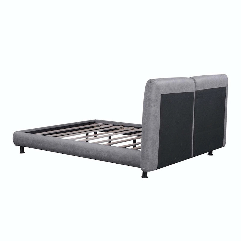 Queen Size Upholstered Platform Bed with Two Large Headrests