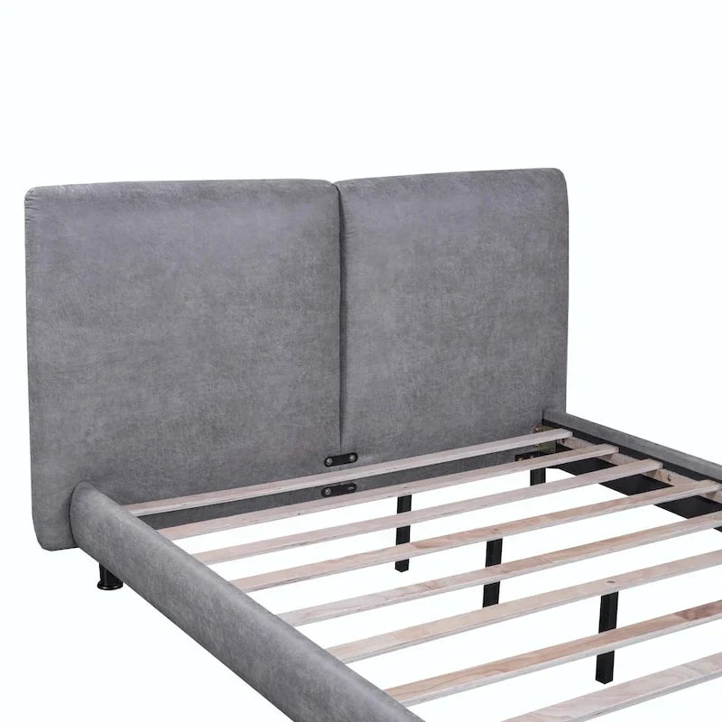 Queen Size Upholstered Platform Bed with Two Large Headrests