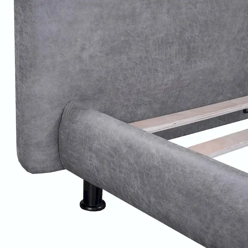 Queen Size Upholstered Platform Bed with Two Large Headrests