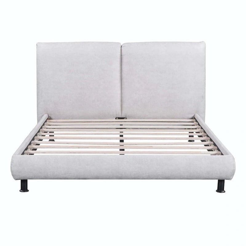 Queen Size Upholstered Platform Bed with Two Large Headrests