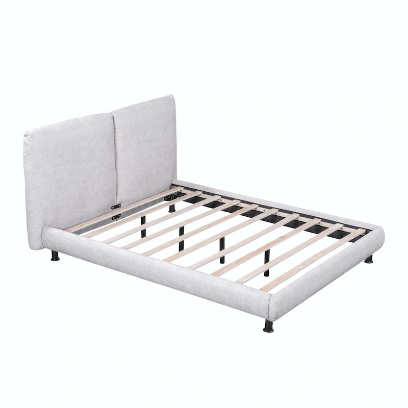 Queen Size Upholstered Platform Bed with Two Large Headrests