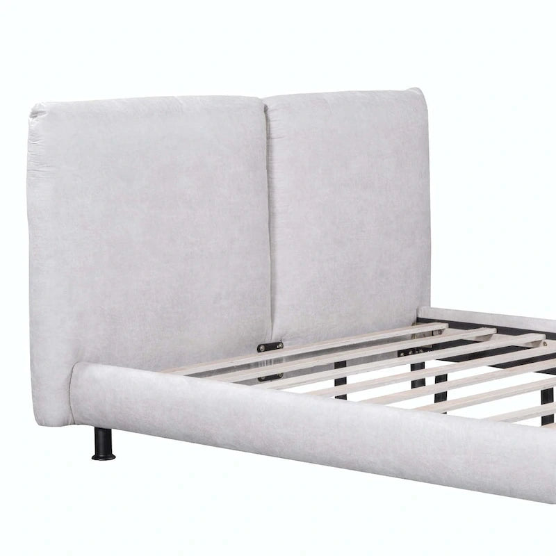 Queen Size Upholstered Platform Bed with Two Large Headrests