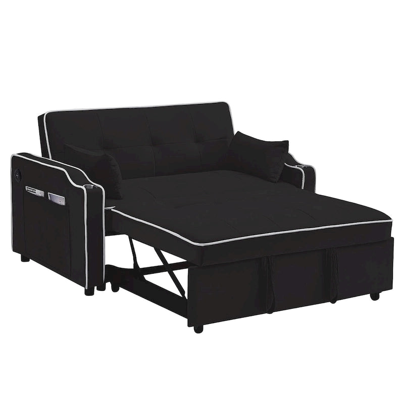 3 in 1 Convertible Sleeper Sofa Bed, Modern Velvet Loveseat with Pull-Out Bed