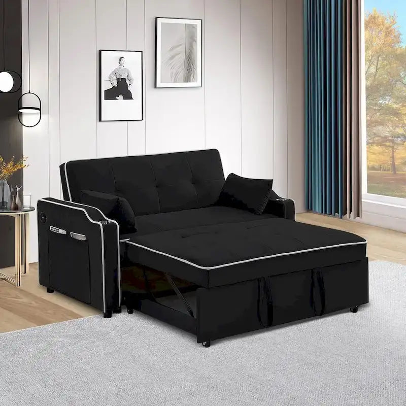 3-in-1 slaapbank, moderne fluwelen loveseat met uitschuifbaar bed