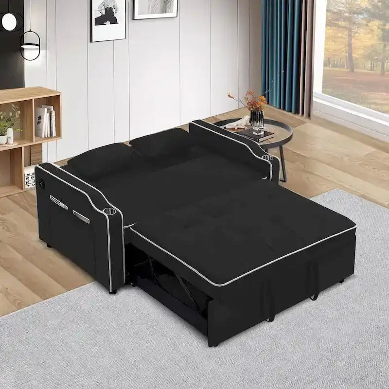 3 in 1 Convertible Sleeper Sofa Bed, Modern Velvet Loveseat with Pull-Out Bed