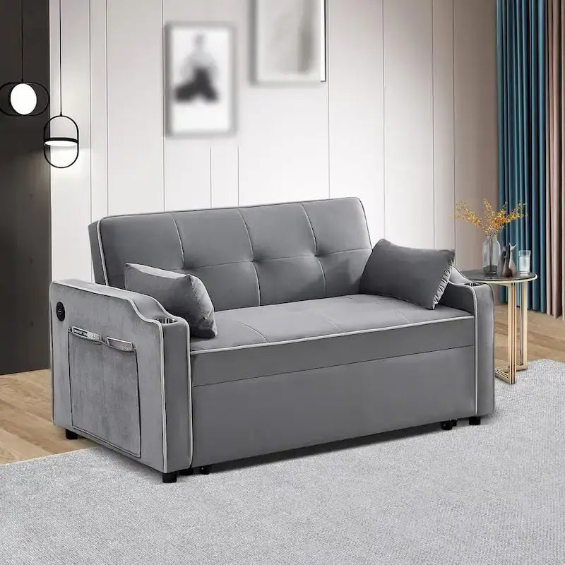 3-in-1 slaapbank, moderne fluwelen loveseat met uitschuifbaar bed
