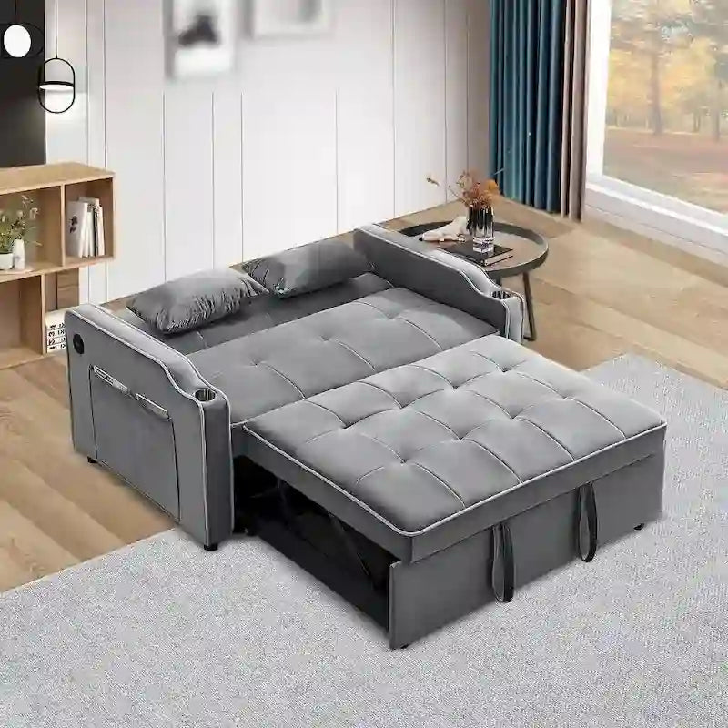 3-in-1 slaapbank, moderne fluwelen loveseat met uitschuifbaar bed