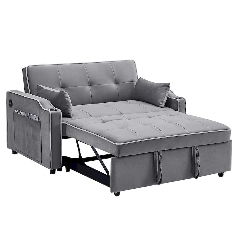3-in-1 slaapbank, moderne fluwelen loveseat met uitschuifbaar bed