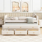 Upholstered Daybed with Twin Size Trundle and Drawers