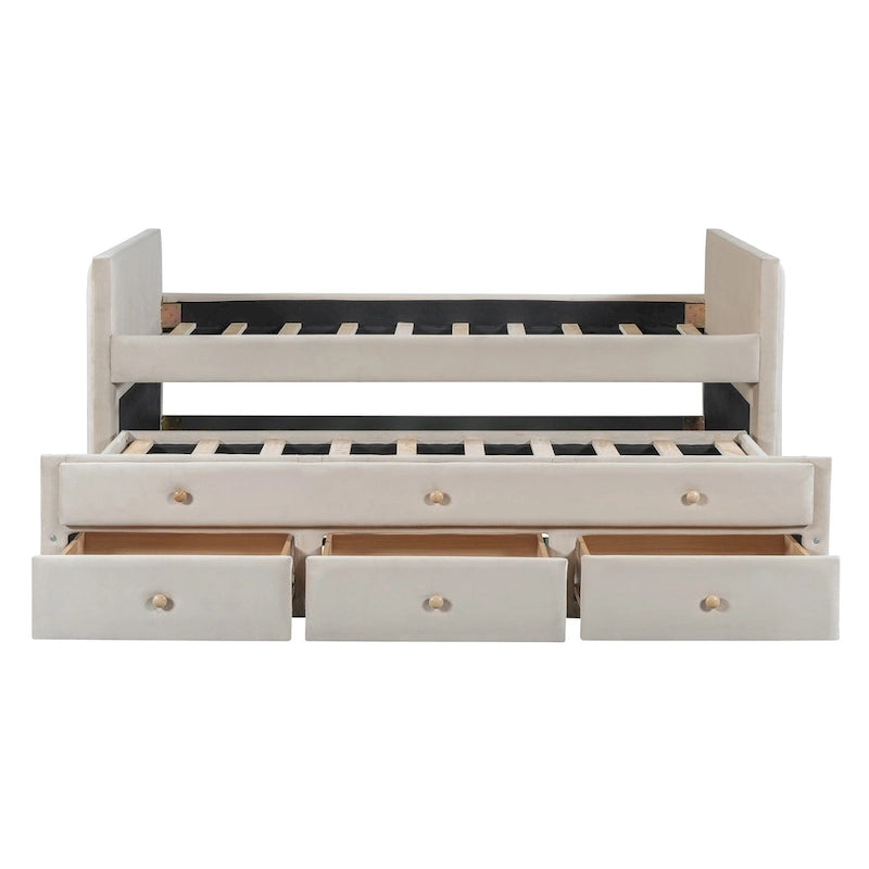 Upholstered Daybed with Twin Size Trundle and Drawers