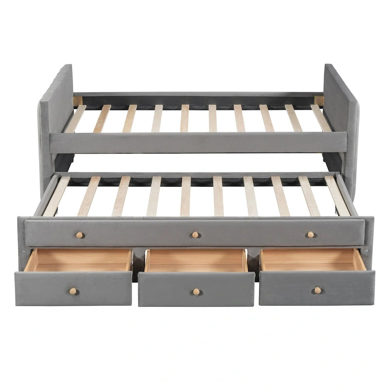 Upholstered Daybed with Twin Size Trundle and Drawers