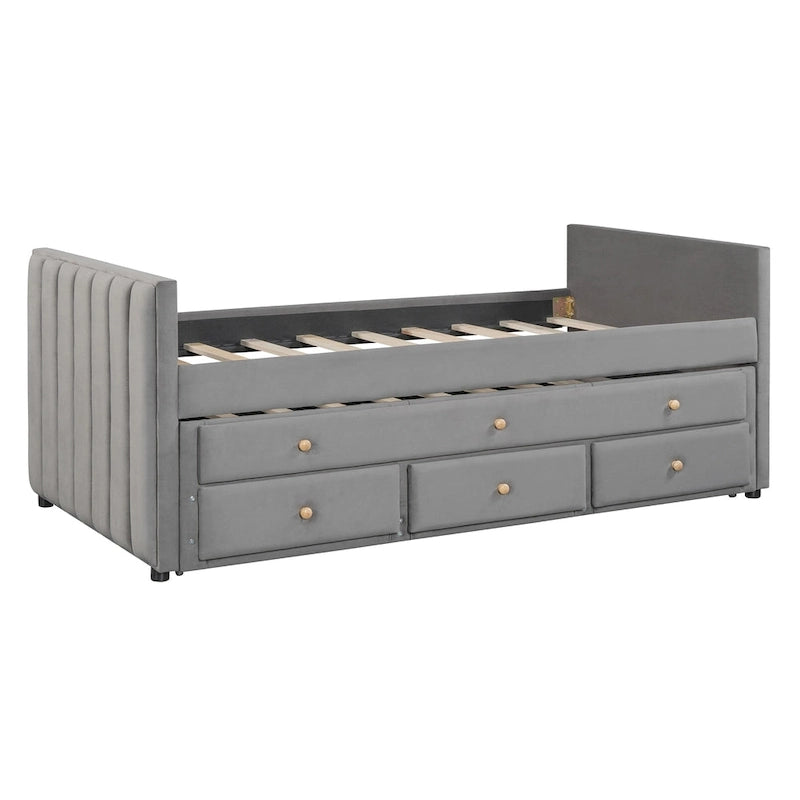 Upholstered Daybed with Twin Size Trundle and Drawers