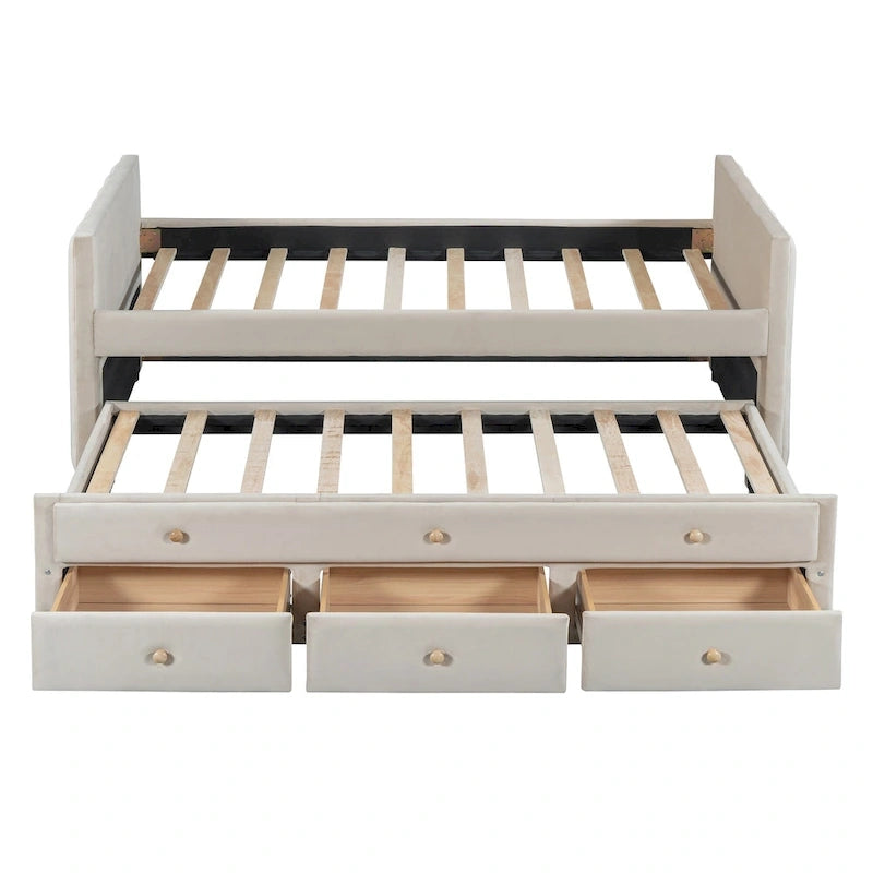 Upholstered Daybed with Twin Size Trundle and Drawers