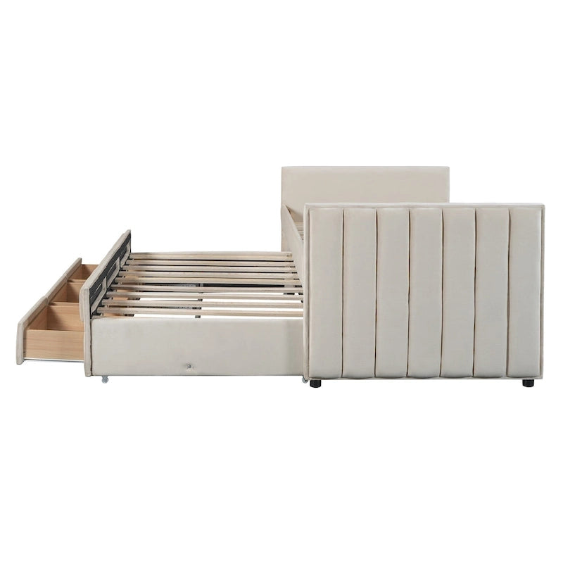 Upholstered Daybed with Twin Size Trundle and Drawers