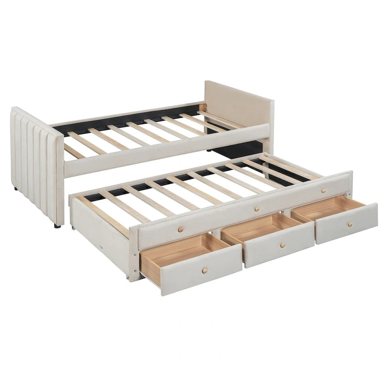 Upholstered Daybed with Twin Size Trundle and Drawers
