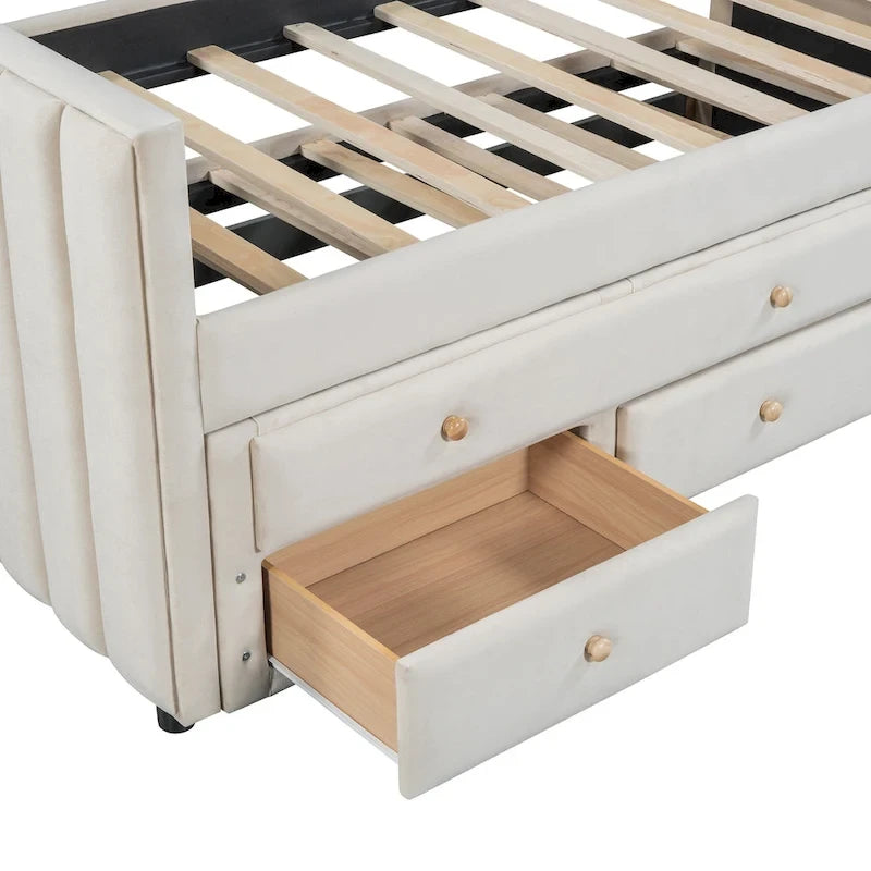 Upholstered Daybed with Twin Size Trundle and Drawers