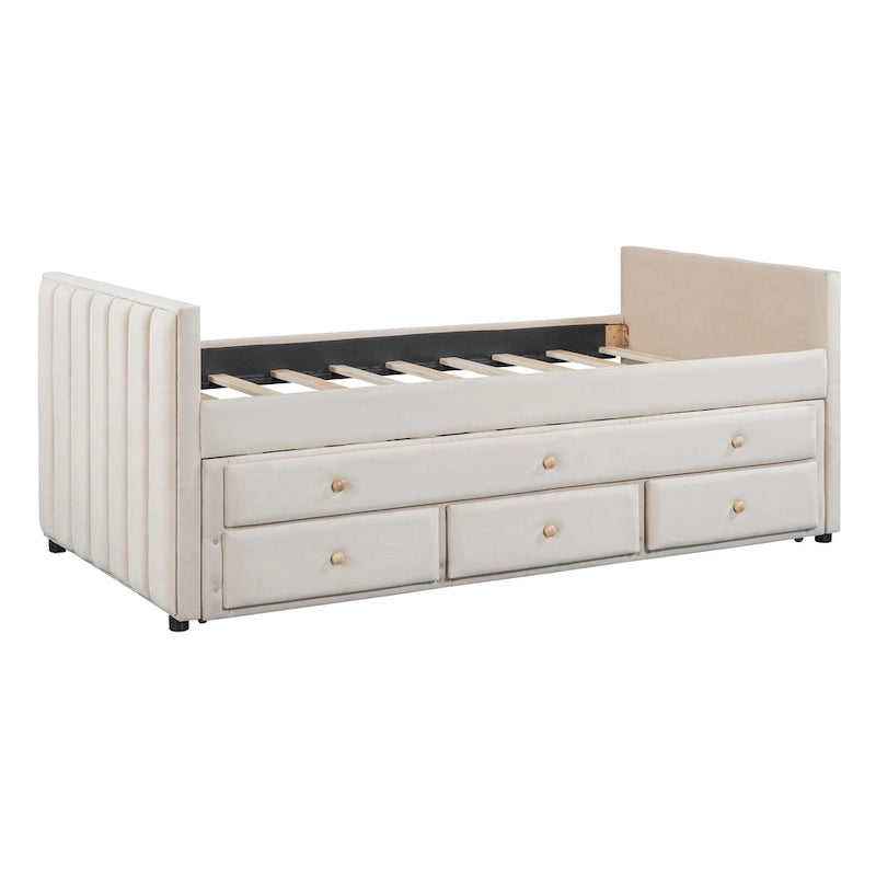 Upholstered Daybed with Twin Size Trundle and Drawers