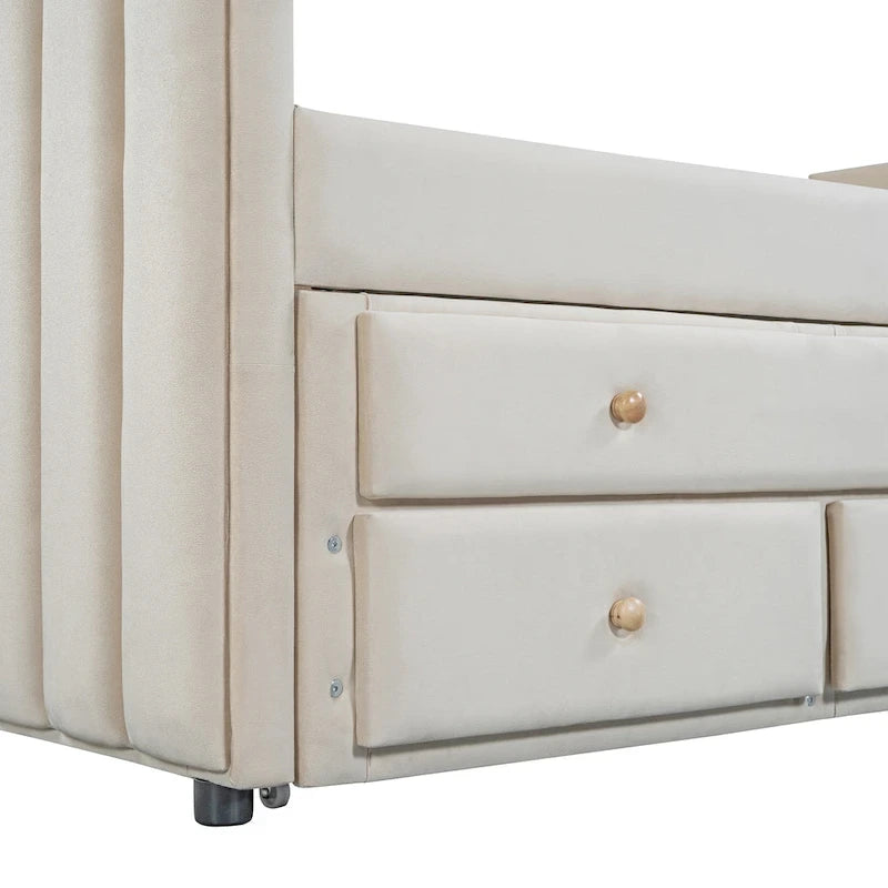 Upholstered Daybed with Twin Size Trundle and Drawers