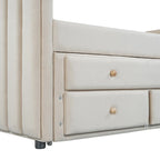 Upholstered Daybed with Twin Size Trundle and Drawers