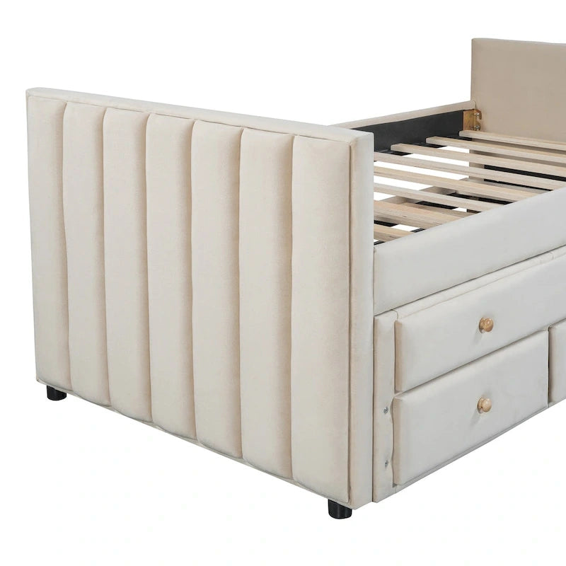 Upholstered Daybed with Twin Size Trundle and Drawers