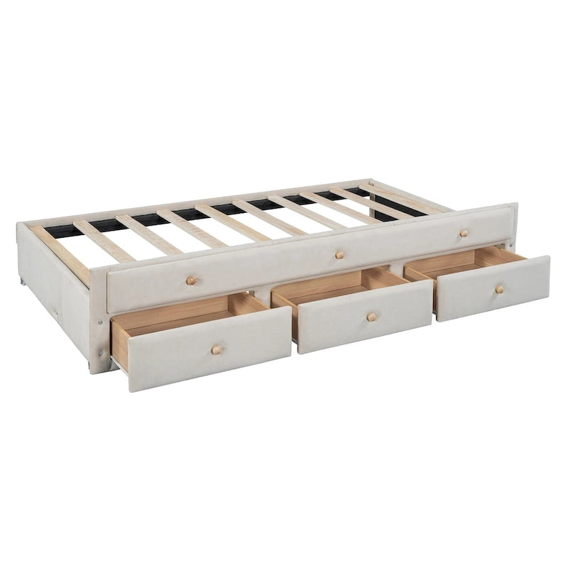 Upholstered Daybed with Twin Size Trundle and Drawers