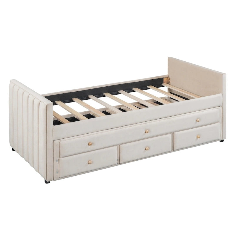 Upholstered Daybed with Twin Size Trundle and Drawers
