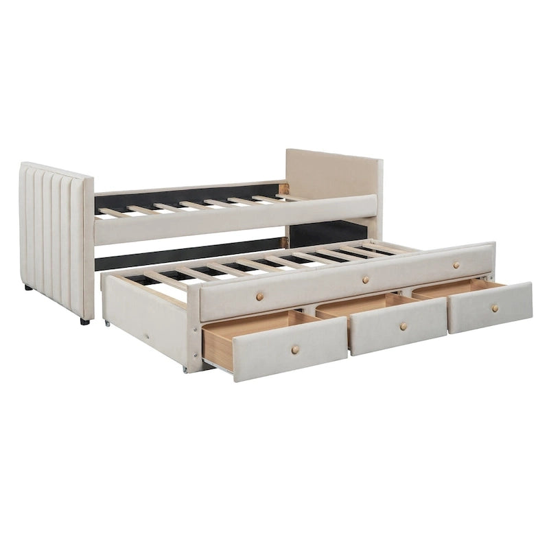 Upholstered Daybed with Twin Size Trundle and Drawers