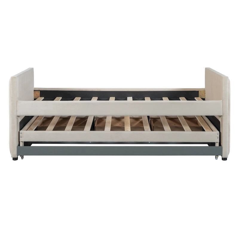Upholstered Daybed with Twin Size Trundle and Drawers