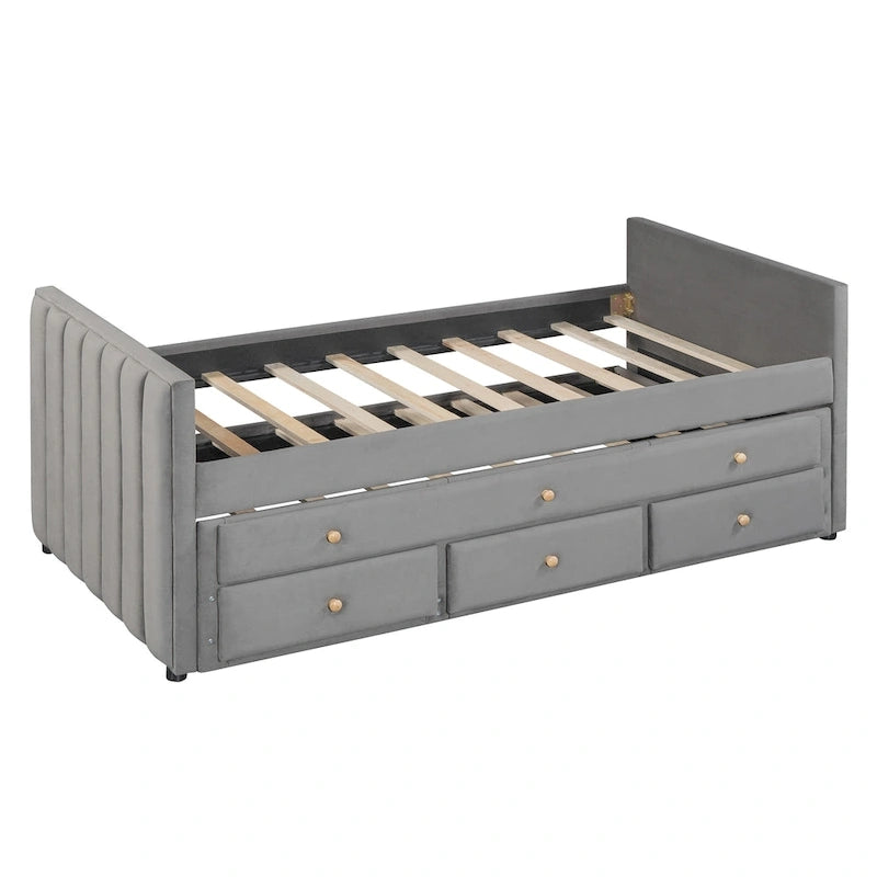 Upholstered Daybed with Twin Size Trundle and Drawers