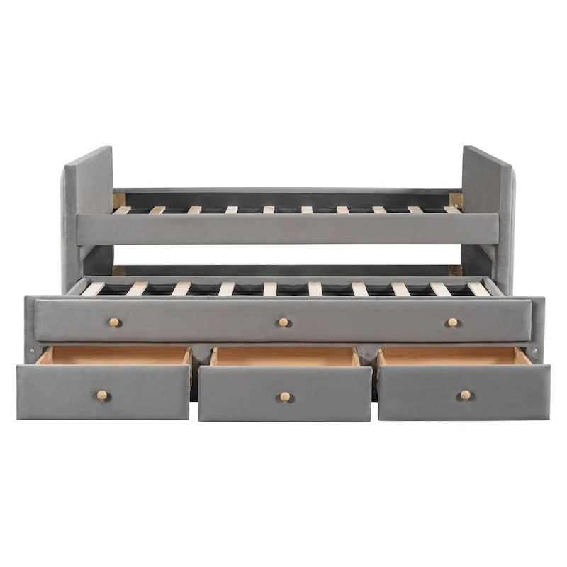 Upholstered Daybed with Twin Size Trundle and Drawers
