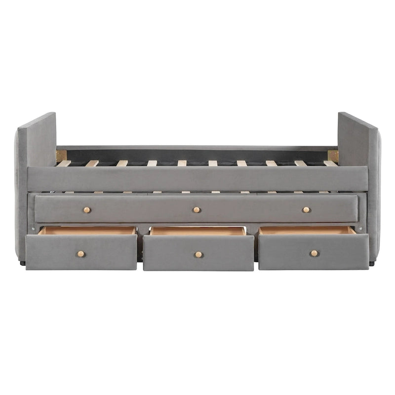 Upholstered Daybed with Twin Size Trundle and Drawers