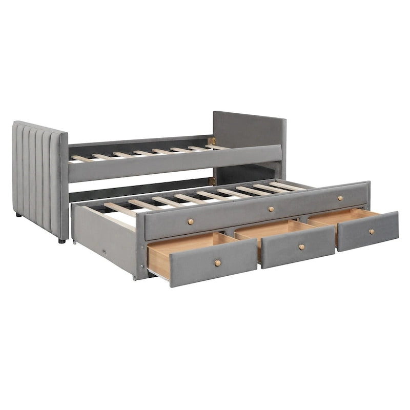 Upholstered Daybed with Twin Size Trundle and Drawers
