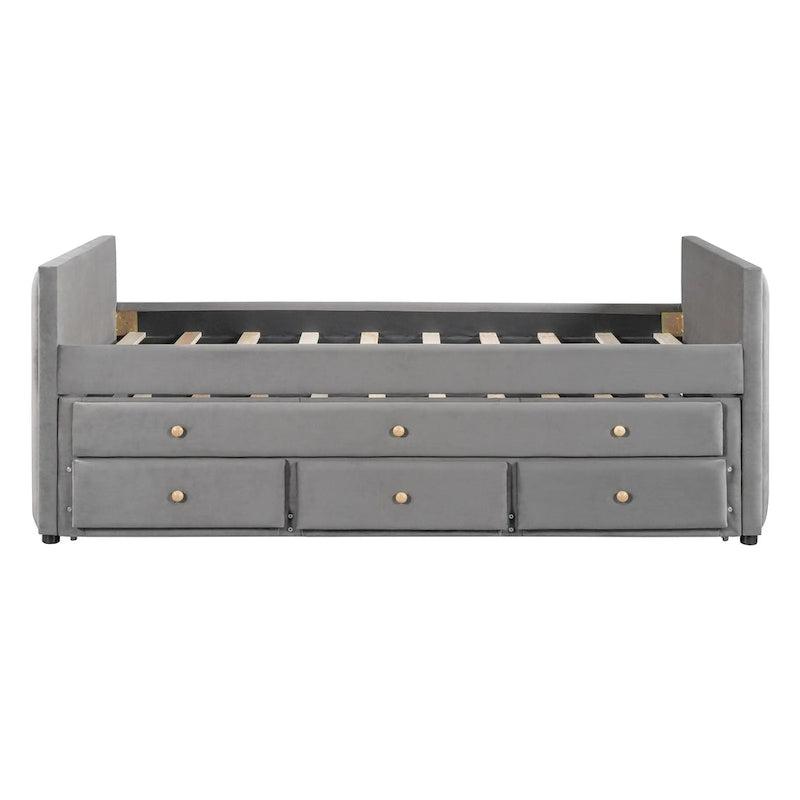 Upholstered Daybed with Twin Size Trundle and Drawers