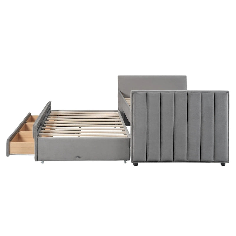 Upholstered Daybed with Twin Size Trundle and Drawers