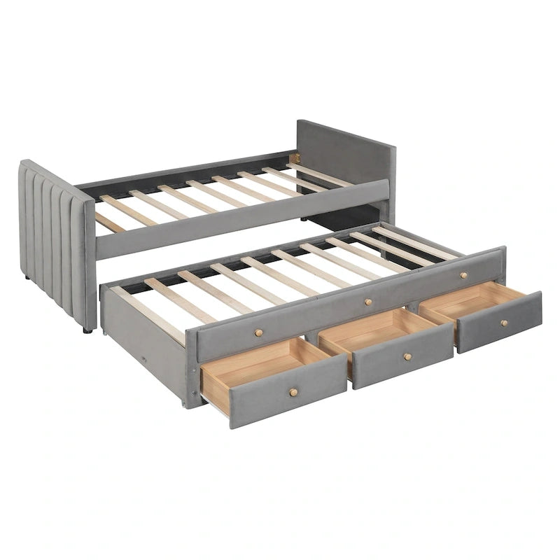 Upholstered Daybed with Twin Size Trundle and Drawers