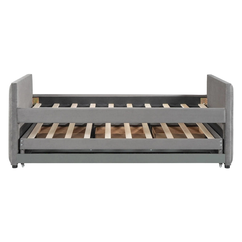 Upholstered Daybed with Twin Size Trundle and Drawers