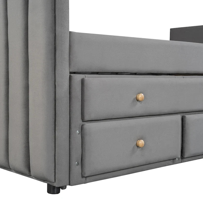 Upholstered Daybed with Twin Size Trundle and Drawers